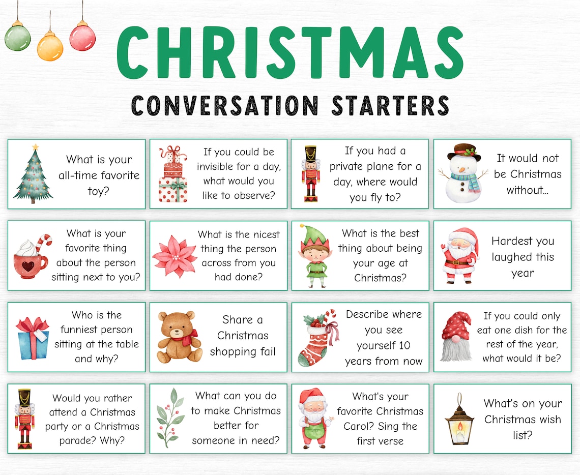 Christmas Conversation Starters, Christmas Party Game Printable, Family ...