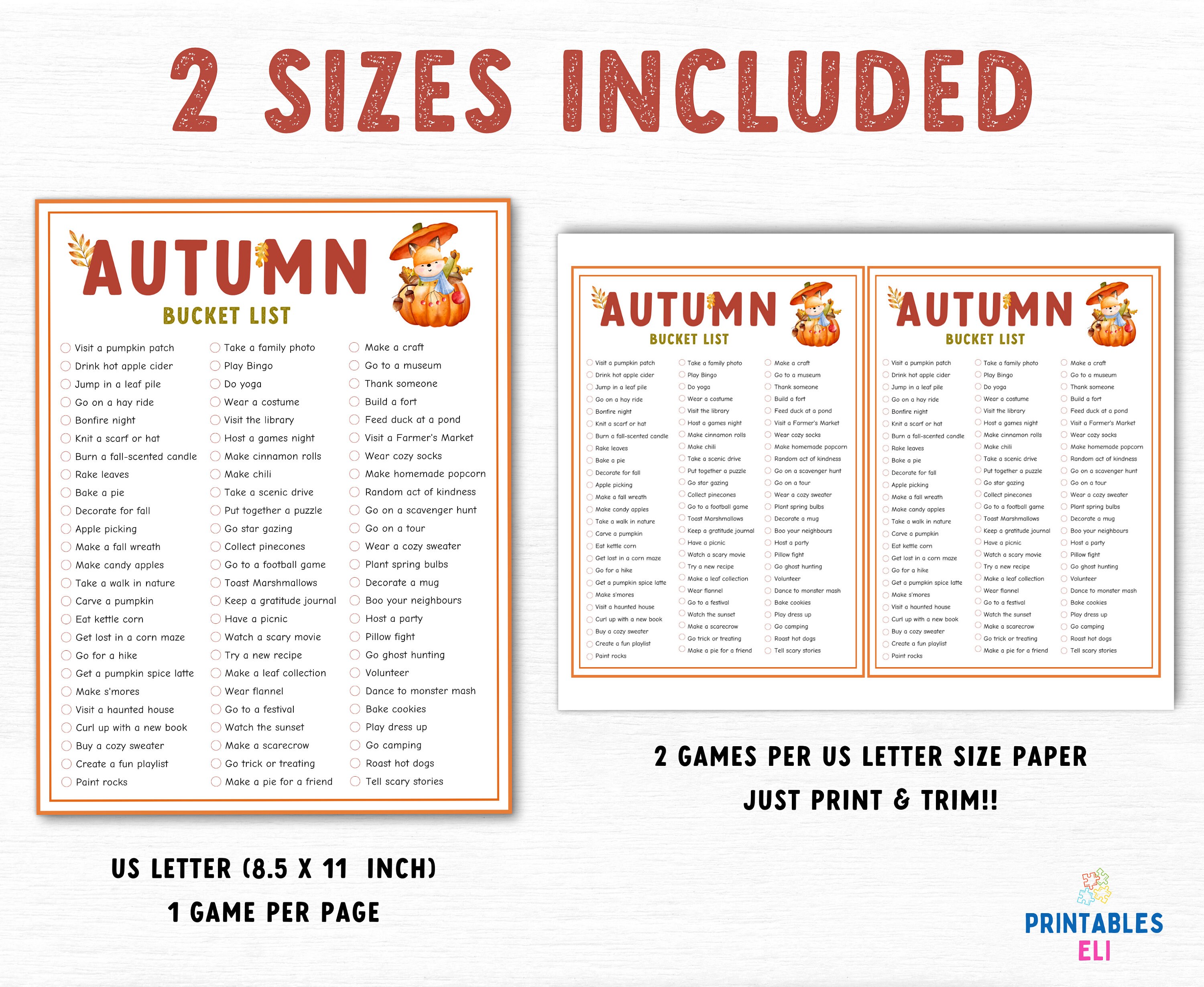 Autumn Bucket List Printable, Family Autumn Bucket List, Fall Printable Activity, Autumn ...