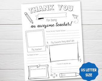 Teacher Appreciation Week Printable, Teacher Appreciation Letter, Teacher Thank You Coloring Page, All about my Teacher, Teacher Printable