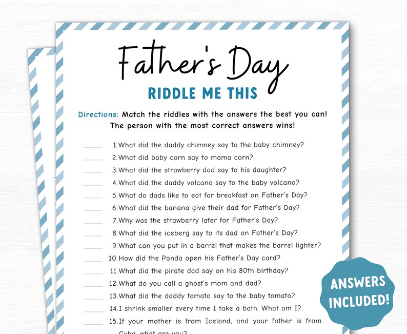 Father's Day Riddle Me This Game, Father's Day Game Printable ...