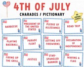 Fourth of July Charades Printable Game, Charades Cards, Patriotic Pictionary, Printable 4th of July Party Game, Summer Printable Family Game