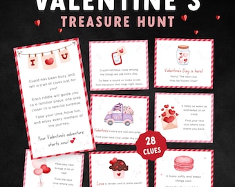 Valentine’s Day Treasure Hunt | Printable Valentine Scavenger Hunt | Romantic Valentine Game | Valentine's Treasure Hunt for kids