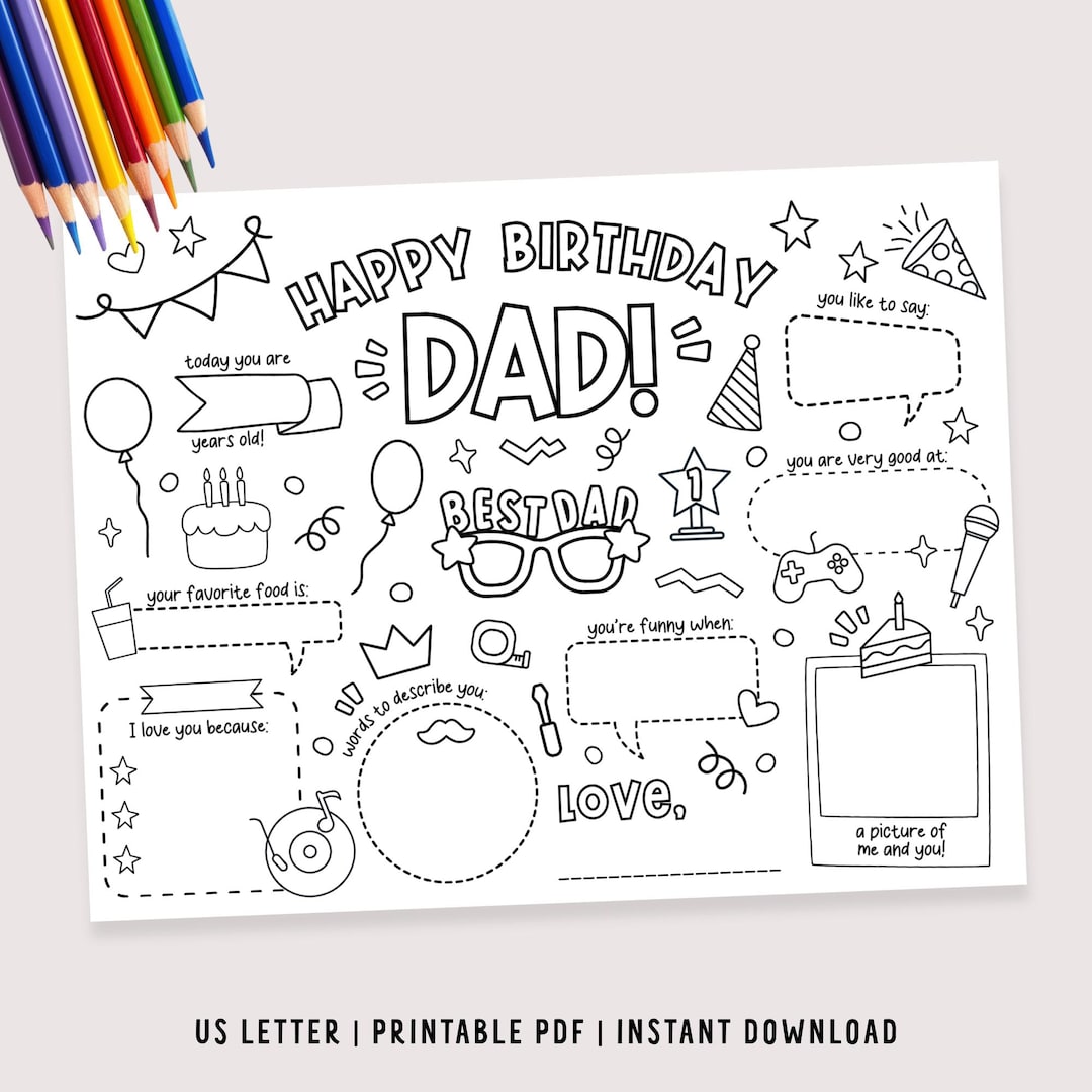 Dad Birthday Coloring Page Printable | Happy Birthday Dad Card From ...