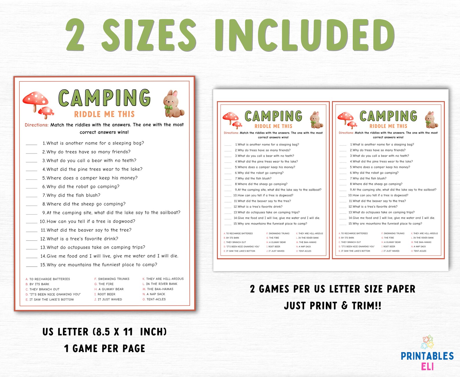 Camping Riddle Me This Printable Game, Family Camping Game Printable ...
