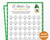 Roll and color St. Patrick's Day Printable Game, Patrick's Day Page Activity, Coloring Game, Paddy's Day Game for kids, Classroom Activity