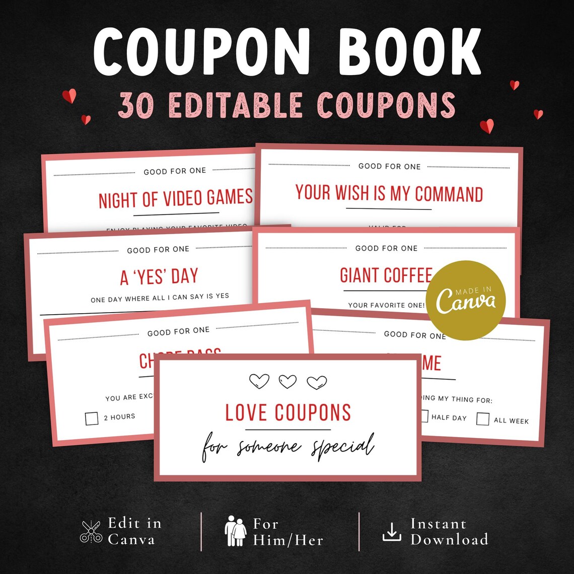 Love Coupon Book Editable Template, Printable Coupon Book, Love Coupons ...