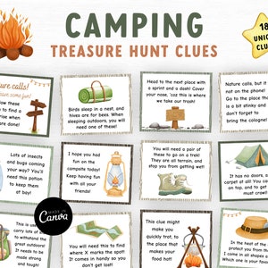 Editable Camping Scavenger Hunt for kids, Outdoor Treasure Hunt clues, Camping game printable, Printable Scavenger Hunt Clues, Family Game