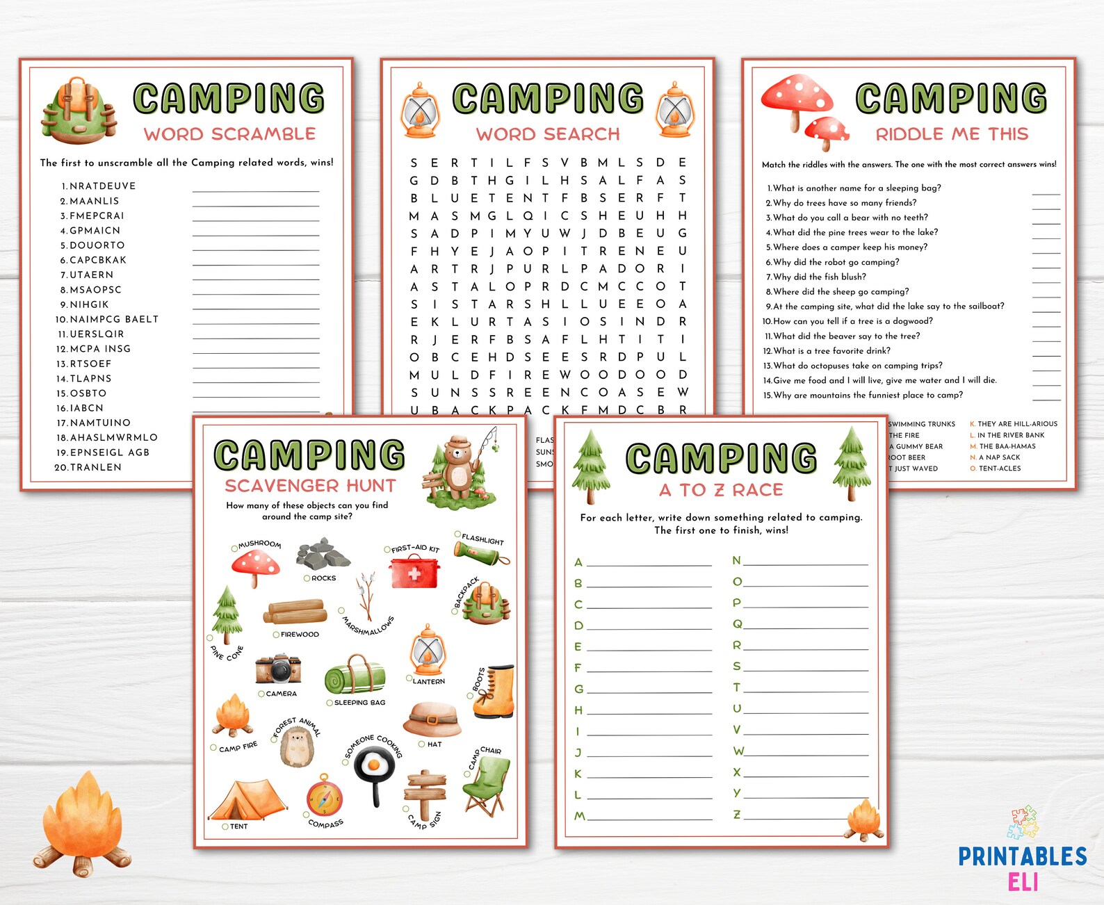 Camping Games Printable Bundle Printable Camping Game for Etsy
