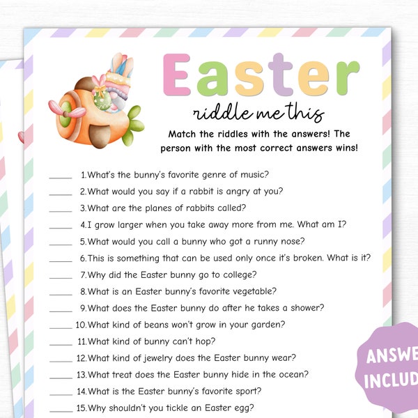 Easter Riddle me this game, Printable Easter Game for adults, Easter Quiz for kids Adults, Easter Party Game, Family Game, Spring game