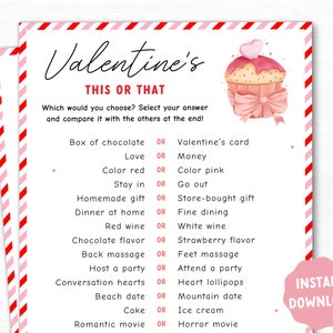 Valentines Day This or That Printable Game, Valentines Party Game Printable, Would you rather game, Printable Game, Holiday family game