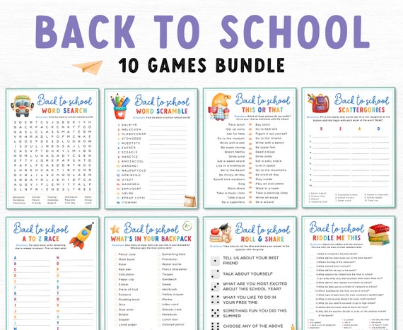 Back to School Games Bundle, Printable Back to School Games, First Day of School Activities, Teacher Resources, Games for kids, Word Search