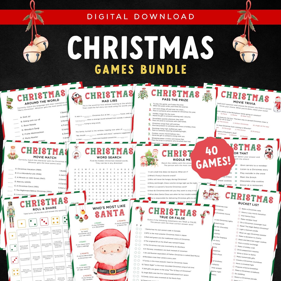 40 Printable Christmas Family Games, Christmas Party Games Bundle