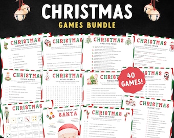 40 juegos familiares navideños imprimibles, paquete de juegos para fiestas navideñas, paquete de juegos para fiestas navideñas, juegos para fiestas navideñas