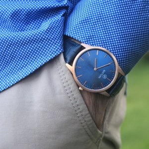 Rose Gold Case with Blue Dial Minimalist Design Watch / Luxury Men Watch / Gift for him / Gift for her / Minimalist / Analog Blue Watch