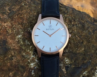 Rose Gold Case with White Dial Minimalist Design Watch / Luxury Men Watch / Gift for him / Gift for her / Minimalist / Analog Watch