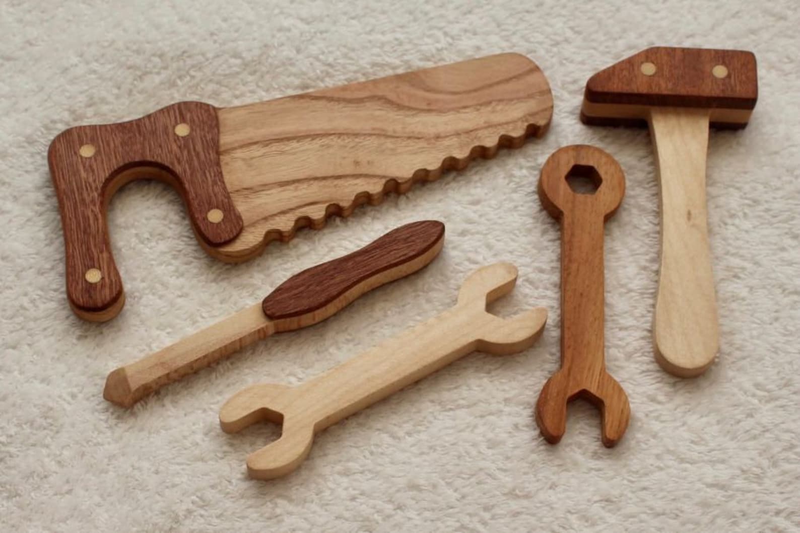 Hand Made Wooden Tool Belt Set, Toy Tool Kit, Repair Kit for Kids