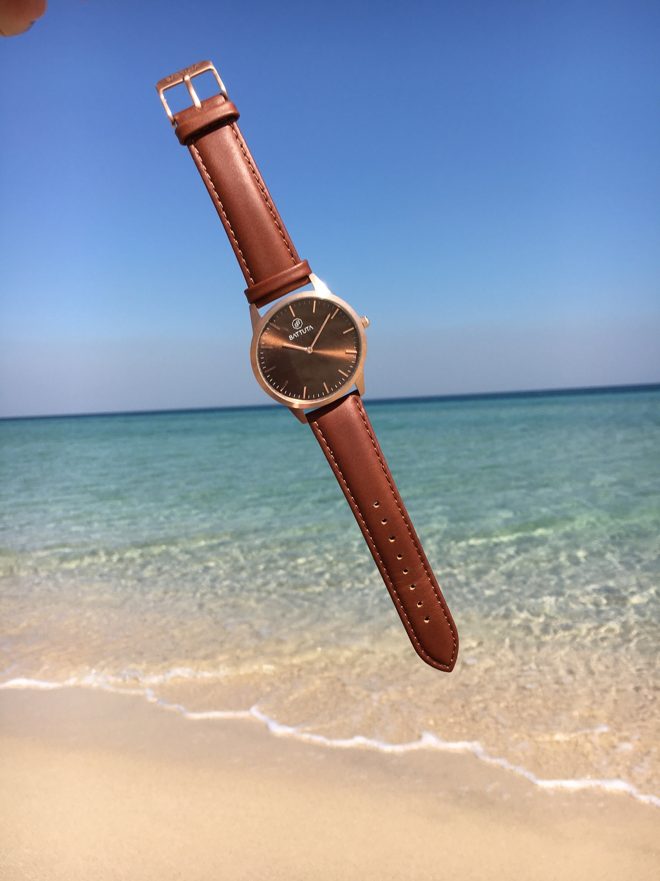 Tmbr The Helm Wood Dial Watch Rose Gold Tone 40mm Brown Leather New Battery Tmbr Watches Tmbr The Helm Wood Dial Watch Rose Gold Tone  main image 2