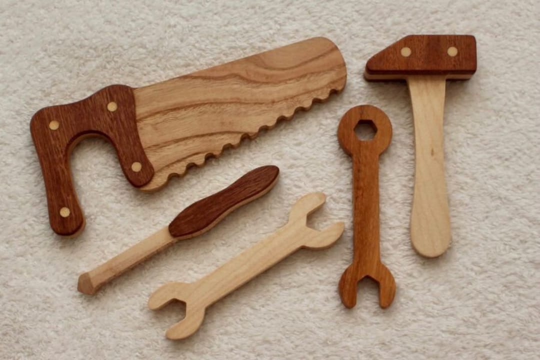 Hand Made Wooden Tool Belt Set, Toy Tool Kit, Repair Kit for Kids