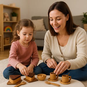 Handmade Wooden Toy Tea Set: Waldorf Education Pretend Play