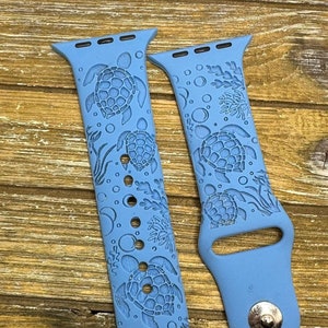 Summer Turtles watch band for Apple watch Under the Sea Silicone Band Laser Engraved 38/40/41mm, 42/44/45mm, Series 1,2,3,4,5,6,7,8