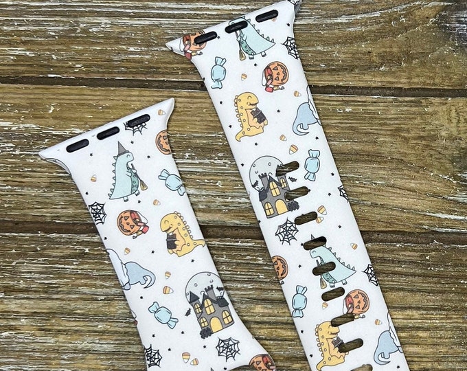 Halloween Watch Band for Apple | Dinosaurs Trick or Treat | TPU silicone 38mm 40mm 41mm 42mm 44mm 45mm Printed Spooky band Gift