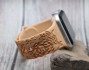 Highland Kuh Armband für Apple Uhr Western Personalisierte Gravur Silikon Geschenke für sie, Mutter, Schwester, Tante. Mode Geschenk