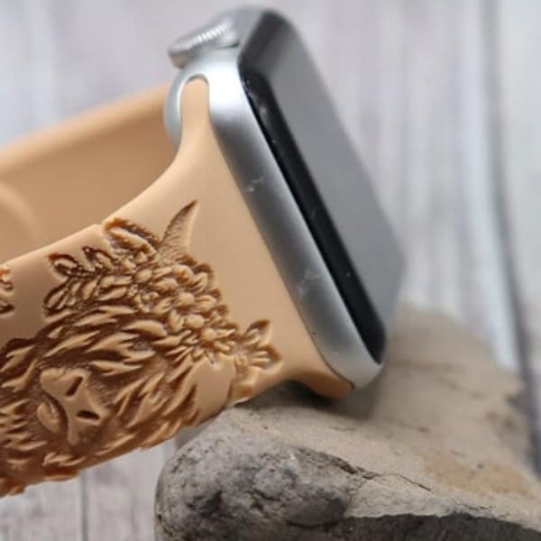 Watch band for Apple Watch Silicone Laser Engraved Western Highland Cow 38mm 40mm 41mm 42mm 44mm 45mm 49mm