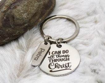 Engraved Christian Keychain - Personalized Bible Verse Gift, Faith Keychain for Women or Men, Inspirational Christian Gift for Loved Ones
