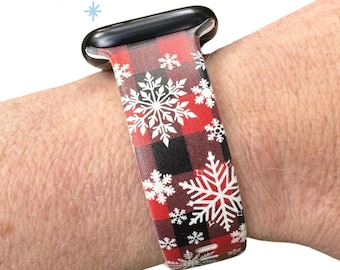 Christmas Gingham Snowflake watch band for apple watch Samsung silicone holiday winter 20mm 22mm 38mm 40mm 41mm 42mm 44mm 45mm 49mm