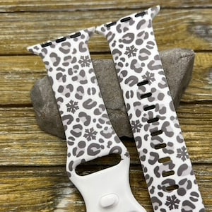 Leopard Print Snowflake Watch Band for Apple 38 40 41 44 44 45 Snow Leopard Cheetah type Animal Print Silicone Engraved