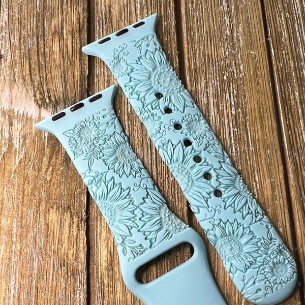 Sunflowers Silicone Watch Band for Apple #2 Laser Engraved 38mm 40mm 41mm 42mm 44mm 45mm Mothers Day Gift