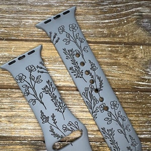 Personalized Wildflowers Watch Band for Apple  Silicone laser Engraved flowers Personalized 38mm 40mm 41mm 42mm 44mm 45mm