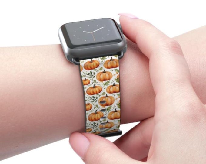Pumpkin Apple Watch Band: Fall Faux Leather Strap