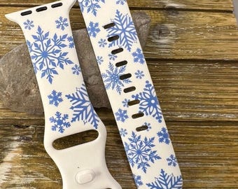 Snowflake watch band for apple | winter let it snow flake frozen best gift engraved silicone 38mm 40mm 41mm 42mm 44mm 45mm samsung 20mm 22mm