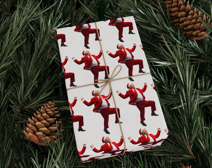 Christmas Trump Wrapping Paper - Dancing Trump MAGA Gift Wrap, Festive Holiday Present, Xmas Packaging, Funny White Elephant Gift