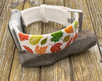 Fall autumn watch band for apple watch 38 40 41 42 44 45mm hello fall autumn floral flowers apple watch engraved silicone gift