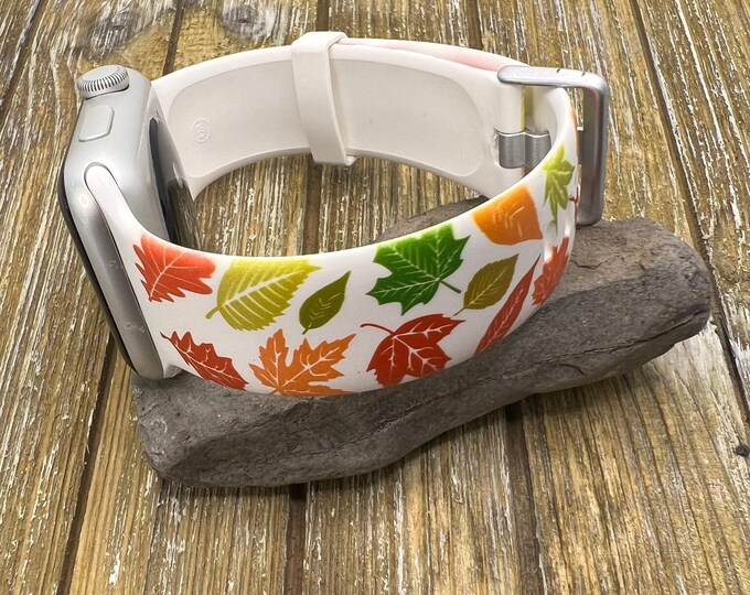 Fall autumn watch band for apple watch 38 40 41 42 44 45mm hello fall autumn floral flowers apple watch engraved silicone gift