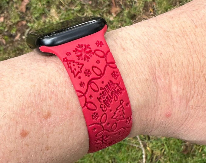 Christmas holiday watch band for apple watch silicone band laser engraved, 38/40/41mm, 42/44/45/46/49mm, series 1,2,3,4,5,6,7,8,9,10,se,se2