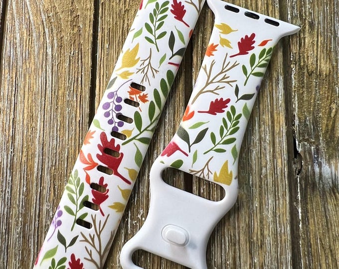 Fall watch band for apple watch autumn  38 40 41 42 44 45mm hello fall autumn floral flowers apple watch engraved silicone gift