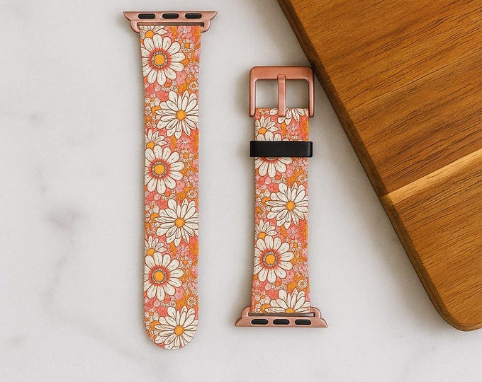Floral Apple Watch Band – Baroque Vegan Leather Strap for 38mm 40mm 41mm 42mm 44mm 45mm 49mm – Cute Retro Design