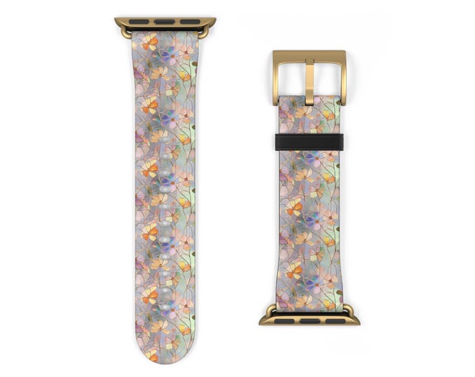 Stain Glass Floral Watch Band, Apple Watch Strap for 38/40/41/42/44/45/49mm, Women's Wristband, Colorful Floral Design
