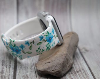 Women's Spring Floral Apple Watch Band – Silicone Flower Strap – Fits 38/40/41mm, 42/44/45mm, 49mm – Gift for Her, Mother's Day, Birthday