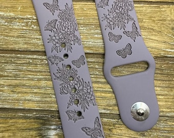 Spring floral womens watch band for apple watch band laser engraved butterfly and flowers 38mm 40mm 41mm 42mm 44mm 45mm 49mm gift