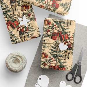 Vintage christmas wrapping paper Toile Gift Wrap Santa Holiday Gift Wrapping Paper Christmas Gift Wrap Xmas Wrapping Paper Roll