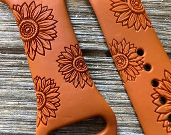Floral Sunflower Watch Band for Apple Watch Engraved  Silicone Strap (38/40/41, 42/44/45mm, Series 1-10 ) – Gift for Her Mother's Day Gift