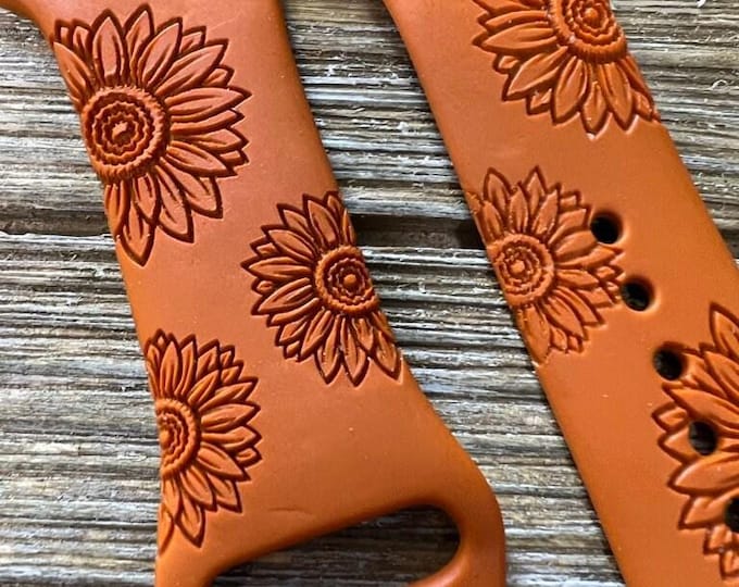 Floral Sunflower Watch Band for Apple Watch Engraved  Silicone Strap (38/40/41, 42/44/45mm, Series 1-10 ) – Gift for Her Mother's Day Gift