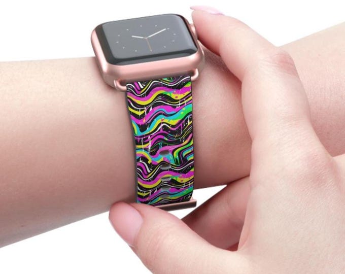 Trippy Vegan Leather Watch Band, Colorful Womens Strap, Size 38-49, Ultra Series 1-10, Apple Watch Band