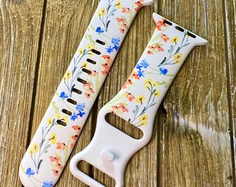 Spring wildflower  watch band comp w/ apple watch iwatch band silicone watch 38/40/41 42/44/45 strap women gift
