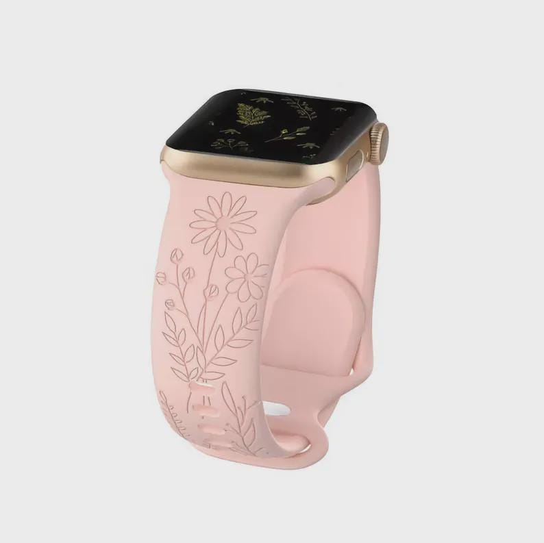 Correa de reloj Wildflower compatible con Apple Watch, correa de silicona de 38/40/41/42, 44/45/46/49, grabada con láser, regalo para el Día de la Madre. imagen 3