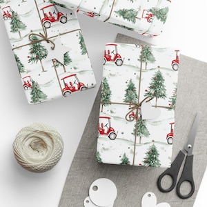 Golf Gift Wrapping Paper Roll, Christmas Gift Wrap for Him, Glossy Golf Cart Gift Wrap - Holiday Golf Gift Wrap, Golf Themed Wrapping Paper, image 1